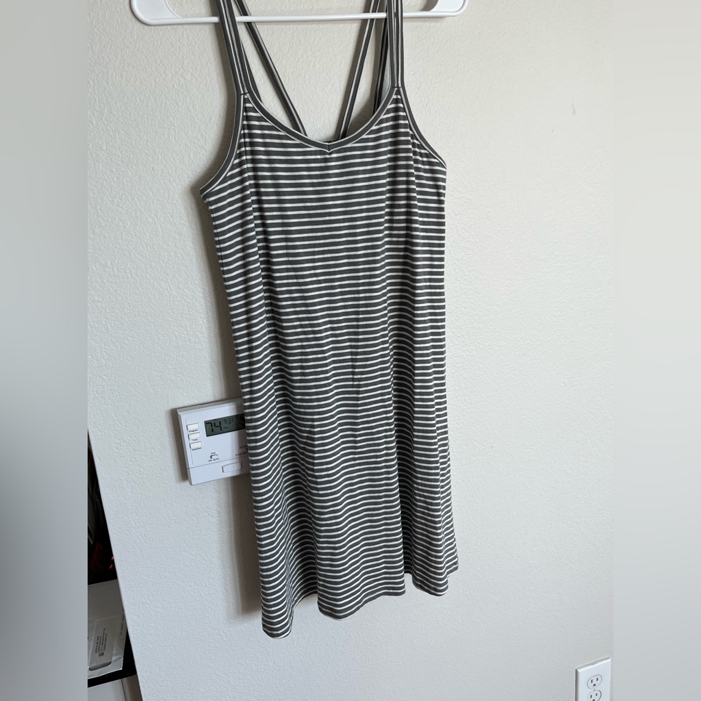 Toad & Co. Capellini Dress Xs Gray White Stripe Sleeveless Shelf Bra Knit